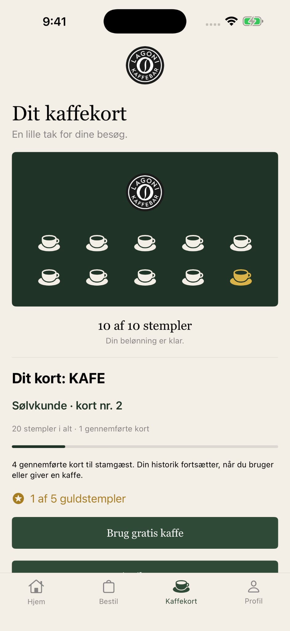 Lagoni app – kaffekort